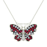 Butterfly Necklace Diamonds & Ruby 18K Gold 0.78 ctw G-SI - White Gold