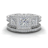 Princess Cut Vintage Engagement Ring with Wedding Band 14K Gold-I,I1 - White Gold