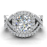 Cushion Halo Diamond Engagement Ring Set Infinity style 18K Gold-G,VS - White Gold