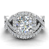 Cushion Halo Diamond Engagement Ring Set Infinity style 14K Gold-G,SI - White Gold