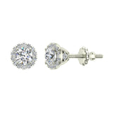 Highlighted Cone Halo Diamond Earrings Stud 14K Gold 3.8mm Center-G,SI - White Gold
