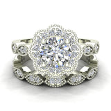 Classic Round Diamond Floral Halo Setting Wedding Ring Set 1.42 ctw 14K Gold-I,I1 - White Gold