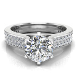 Round Diamond Engagement Ring For Women with Twin-Row Shank 18K Gold-G,VS - White Gold