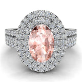 Oval Cut Morganite Double Halo Engagement Ring 14k Gold 2.65 ct-I,I1 - White Gold