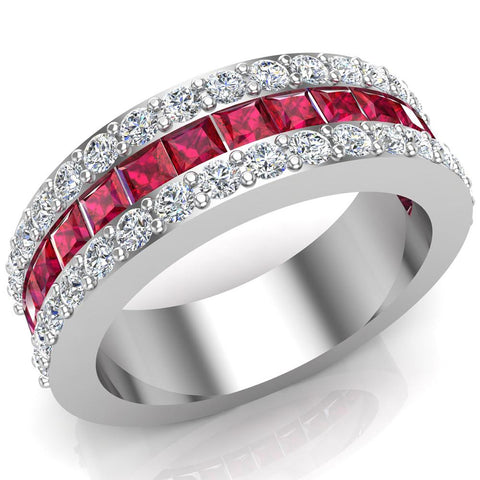 Mens Wedding Rings Ruby Gemstones Rings 14K Gold Diamond Ring 2.97 ct - White Gold
