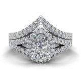 1.70 Ct Moissanite Pear Cut Halo Diamond Wedding Ring Set 14K Gold-I,I1 - White Gold