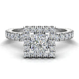 Petite Engagement for Women Princess Halo Diamond Ring 14K Gold-I,I1 - White Gold
