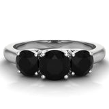 Black Diamond Three Stone Anniversary Wedding Ring in 14K Gold-Black - White Gold