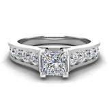 Princess Cut Diamond Engagement Ring Riviera Shank 1.07 ctw 14K Gold-H,SI - White Gold
