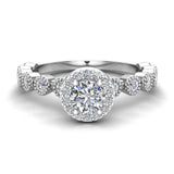 Round Halo Diamond Engagement Ring Stackable Milgrain Design 14K Gold 0.63 ct-I1 - White Gold