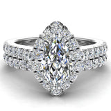 Marquise Cut Halo Diamond Wedding Ring Set 1.25 ctw 14K Gold-F,VS - White Gold