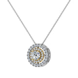 Round Brilliant Diamond Double Halo 2 tone necklace 14K Gold-G,I1 - Yellow Gold
