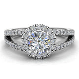 Halo Diamond engagement rings round brilliant split shank 14K 1.20 ctw I-I1 - White Gold
