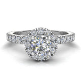 Petite Engagement ring for women Round Halo diamond ring 18K Gold-G,SI - White Gold