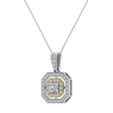 Princess Diamond Cornered Double Halo 2 tone Necklace 14K Gold-I,I1 - Yellow Gold