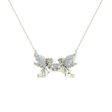 14K Gold Necklace Twin Angels & Wings Diamond Charm Pendant-SI - White Gold