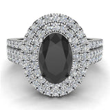 14K Gold Oval Black Diamond Halo Engagement Rings 2.65 Ctw SI - White Gold