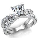 Princess cut Diamond Engagement Rings 14K Gold Split Shank 1.75 cttw - White Gold