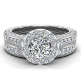 Diamond Wedding Ring Set Round Halo Rings 8-prongs 14K Gold 1.15 ct-I,I1 - White Gold