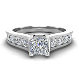 Princess Cut Diamond Engagement Ring Riviera Shank 1.07 ctw 14K Gold-I,I1 - White Gold