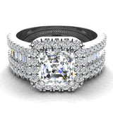 Asscher Cut Cushion Halo Diamond Wedding Ring Set 1.60 ct 14K Gold-J,I1 - White Gold