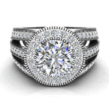 Moissanite Engagement Ring Accented Diamond Ring 14K Gold 7.30mm 2.80 ct-G,SI - White Gold