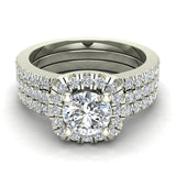 Luxury Round Cushion Halo Diamond Engagement Ring Set 18K Gold (G,SI) - White Gold