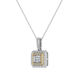 Princess Diamond Cornered Double Halo 2 tone Necklace 14K Gold-L,I2 - Yellow Gold