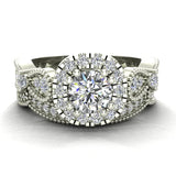 1.50 Ct Vintage Halo Diamond Engagement Ring Set Millgrain Style 18K Gold-G,VS - White Gold