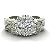 1.50 Ct Vintage Halo Diamond Engagement Ring Set Millgrain Style 14K Gold-G,SI - White Gold