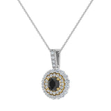 Round Cut Black Diamond Double Halo 2 tone necklace 14K Gold-G,I1 - Yellow Gold