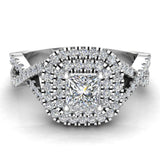Twists Square Halo Princess Cut Engagement Ring 14K Gold 0.90 Ctw Diamonds (G,I1) - White Gold