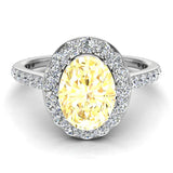 Citrine & Diamond Halo Ring 14K Gold November Birthstone - White Gold