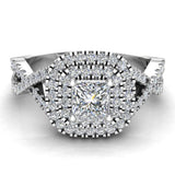Twists Square Halo Princess Cut Engagement Ring 14K Gold 0.90 Ctw Diamonds (G,SI) - White Gold