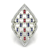 Stunning Ruby and Sapphire Marquise shaped Diamond Cocktail Ring 18K Gold-G,SI - White Gold