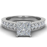 0.70 Ct Four Quad Princess Diamond Cathedral Accent Engagement Ring 14K Gold-G,I1 - White Gold