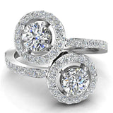 Two-Stone Diamond Engagement Rings for Women Halo Rings 18K Gold (G,VS) - White Gold