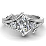 Marquise Cut Bypass Engagement Ring 18K Gold (G,VS) - White Gold
