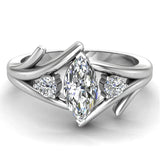 Marquise Cut Bypass Engagement Ring 14K Gold (G,SI) - White Gold