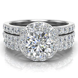 Diamond Wedding Ring Set for Women Round brilliant Halo Rings 14K Gold 1.70 carat (G,I1) - White Gold