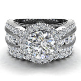 Moissanite Wedding Ring Set 14K Gold Real Diamond accented Ring 5.55 ct-SI - White Gold