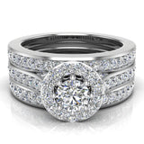 Halo Wedding Ring Set for Women Round Brilliant Diamond Ring 8-prong Enhancer bands 14K Gold 1.40 carat Glitz Design (G,SI) - White Gold