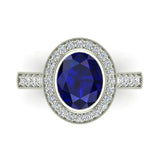 Classic Oval Sapphire & Diamond Fashion Ring 14K Gold - White Gold