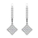 Square Diamond Dangle Earrings Dainty Drop Style 14K Gold 1.31 ct-I,I1 - White Gold