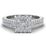 0.70 Ct Princess Cut Square Halo Diamond Wedding Ring Bridal Set 14K Gold (I,I1) - White Gold