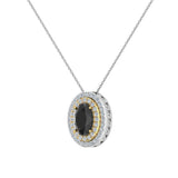 Oval Cut Black Diamond Double Halo 2 tone necklace 14K Gold G,I1 - Yellow Gold