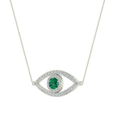 0.94 Ct Evil Eye Diamond & Emerald Pendant 14K Gold Necklace - White Gold
