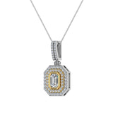 Emerald Diamond Cut Cornered Halo 2 tone Necklace 14K Gold-I,I1 - Yellow Gold