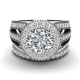 Moissanite Halo Wedding Ring Set for Women 14K Gold 3.20 carat-I,I1 - White Gold