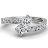 14K Gold Ring Diamond Engagement Ring for Women 2-Stone Glitz Design - White Gold